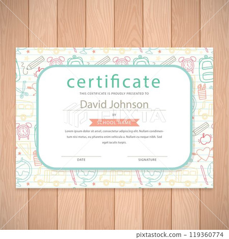 School certificate with hand drawn school material 119360774