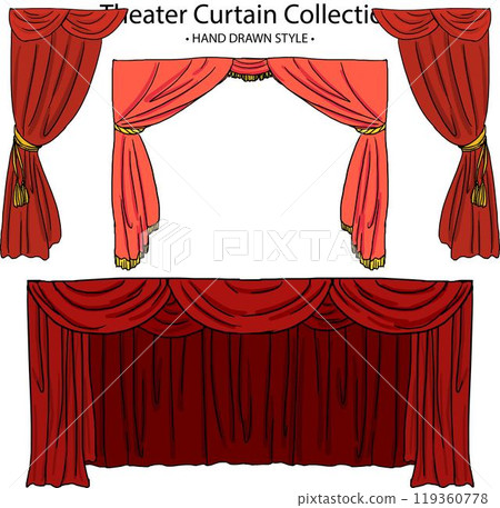 Hand-drawn set of theater curtains in red tones Hand-drawn set of theater curtains in red tones 119360778