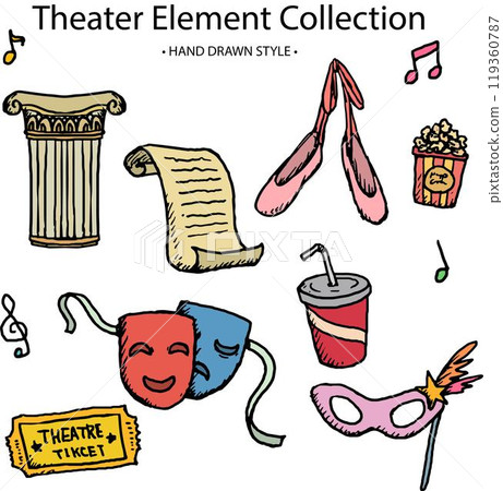 Hand-drawn collection of different theater elements 119360787