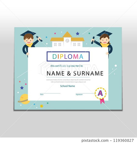 Diploma template for kids with flat elements 119360827