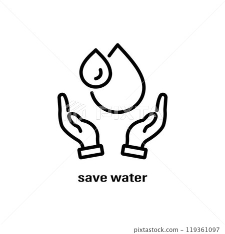 Save water icon. Thin line save water, ecology icon from ecology collection. Outline vector isolated on white background. Editable save water symbol can be used web and mobile Save water icon. Thin line save water, ecology icon from ecology collection. Outline vector isolated on white background. Editable save water symbol can be used web and mobile 119361097