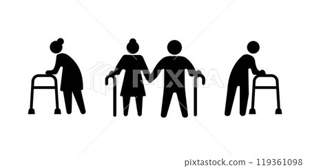 Geriatrics elderly people icons vector design symbol black white illustration collections sets isolated Geriatrics elderly people icons vector design symbol black white illustration collections sets isolated 119361098