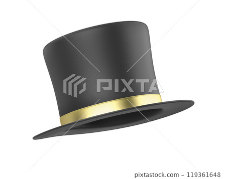 Black top hat with golden ribbon 119361648