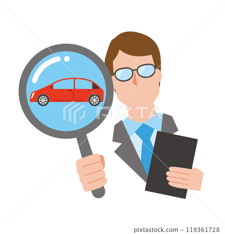 Man assessing a car Man assessing a car 119361728