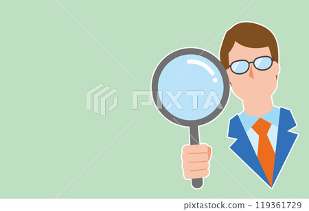 A businessman examining something with a magnifying glass 119361729