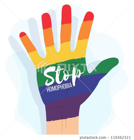 Stop homophobia with rainbow hand Stop homophobia with rainbow hand 119362321