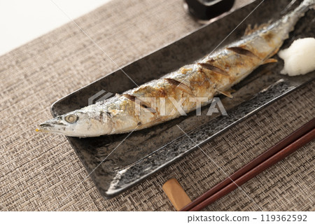 Grilled saury with salt Grilled saury with salt 119362592