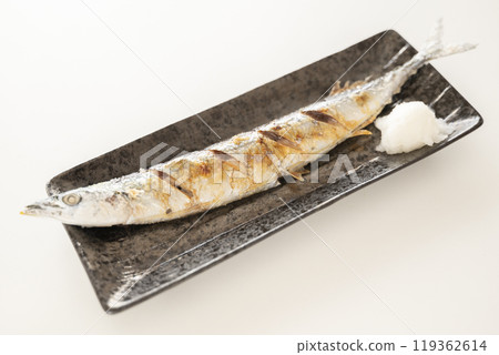 Grilled saury with salt 119362614
