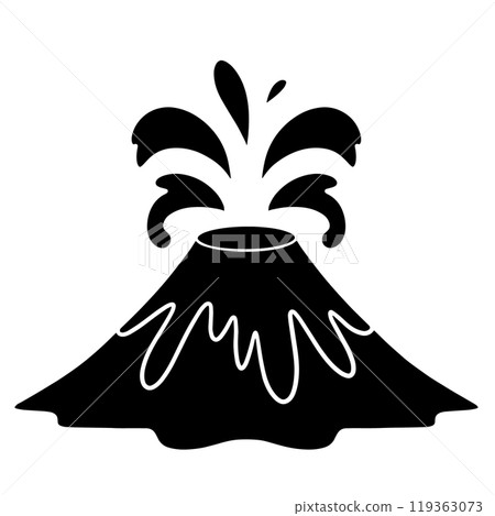 Cute black and white silhouette illustration of a volcano eruption 119363073