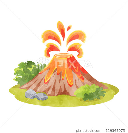 火山爆發的可愛水彩插圖 火山爆發的可愛水彩插圖 119363075