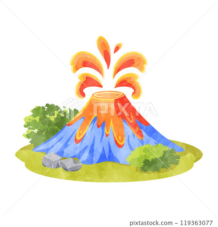 富士山噴發的可愛水彩插圖 119363077