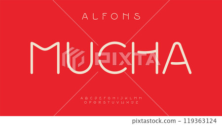 Art nouveau elegant alphabet, refined minimalist typeface, soft flowing font for luxury branding, sophisticated logos, high-end modern typography. Vector typeset. 119363124