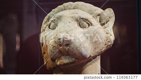 Part Of Ancient Marble Sculpture - Lion's Head From Temple Of Artemis. Temple Of Artemis Or Artemision, Also Known As Temple Of Diana, Was Greek Temple Dedicated To Ancient, Localised Form Of Goddess Part Of Ancient Marble Sculpture - Lion's Head From Temple Of Artemis. Temple Of Artemis Or Artemision, Also Known As Temple Of Diana, Was Greek Temple Dedicated To Ancient, Localised Form Of Goddess 119363177