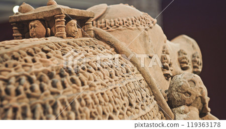 Close-up View On Varaha - Colossal Boar Is Third Incarnation Of Lord Vishnu. Varaha and His Consort Bhumi. Varaha Is Depicted As Boar Or In Anthropomorphic Form, With Boar's Head And Human Body Close-up View On Varaha - Colossal Boar Is Third Incarnation Of Lord Vishnu. Varaha and His Consort Bhumi. Varaha Is Depicted As Boar Or In Anthropomorphic Form, With Boar's Head And Human Body 119363178