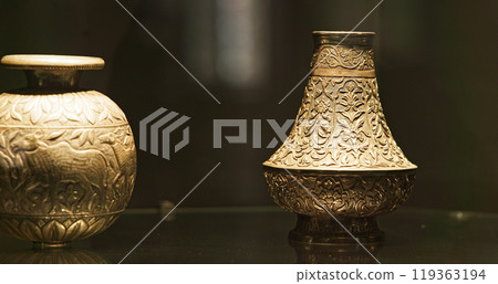 Indian Copperware. Kashmiri Copperware, More Popularly Known As Traam, Was Amazingly Enough Beautiful Part Of Household Tradition And Integral Part Of Bridal Trousseau. Ancient Copper Utensils Indian Copperware. Kashmiri Copperware, More Popularly Known As Traam, Was Amazingly Enough Beautiful Part Of Household Tradition And Integral Part Of Bridal Trousseau. Ancient Copper Utensils 119363194