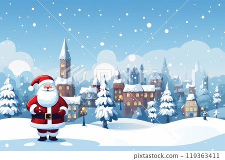 santa claus in winter city on christmas illustration santa claus in winter city on christmas illustration 119363411