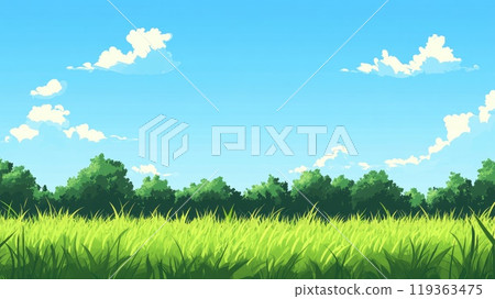 green meadow on clear blue sky background 119363475
