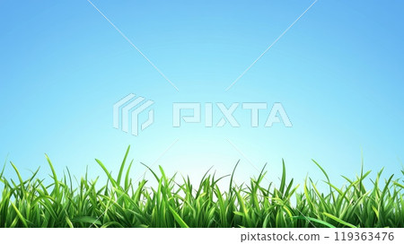 green meadow on clear blue sky background 119363476
