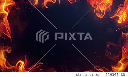 burning fire flame border on dark background 119363480