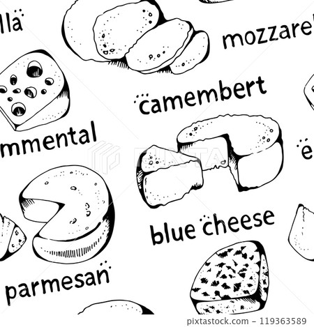Cheese collection seamless vector pattern Cheese collection seamless vector pattern 119363589