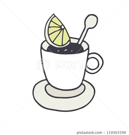 Cup of black tea and slice of lemon 119363599