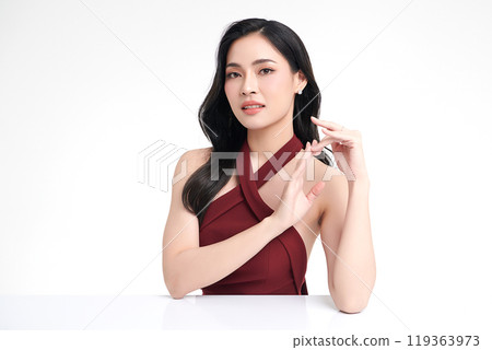 Beautiful young asian woman with clean fresh skin on white background, Face care, Facial treatment, Cosmetology, beauty and spa, Asian women portrait. 119363973