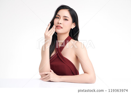 Beautiful young asian woman with clean fresh skin on white background, Face care, Facial treatment, Cosmetology, beauty and spa, Asian women portrait. 119363974