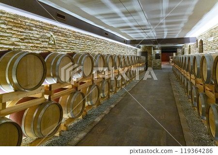 Wine cellar, Cascina Montalbera, Castagnole Monferrato, Piedmont, Italy Wine cellar, Cascina Montalbera, Castagnole Monferrato, Piedmont, Italy 119364286