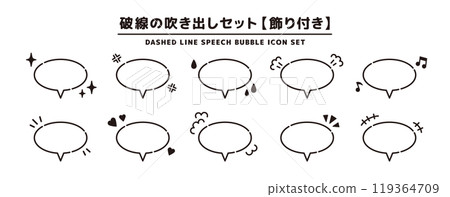 Set of speech bubbles with dashed lines _ emotions _ vertical Set of speech bubbles with dashed lines _ emotions _ vertical 119364709