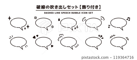 Set of speech bubbles with dashed lines _ emotions _ diagonal Set of speech bubbles with dashed lines _ emotions _ diagonal 119364716