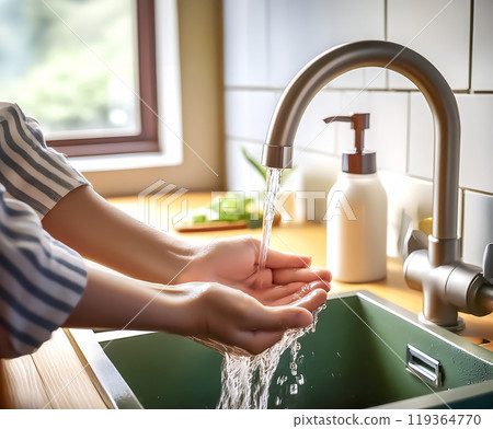 Image of a woman washing her hands 119364770