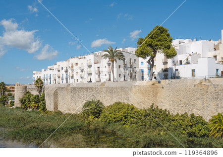 walls and moat in the old town of Peniscola, Spain walls and moat in the old town of Peniscola, Spain 119364896