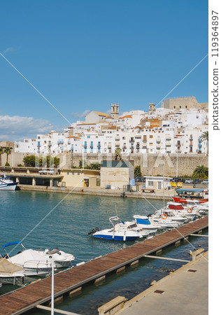 the port and the old town of Peniscola, Spain 119364897