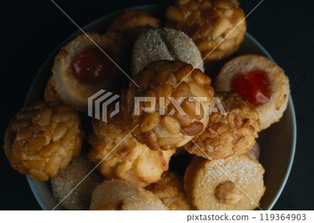 bowl with some different Spanish panellets bowl with some different Spanish panellets 119364903