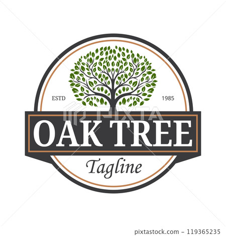 Tree of Life Stamp Logo Vector Design Oak Family Illustration 119365235