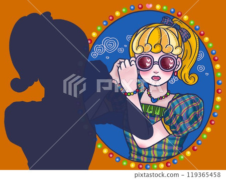 戴著耳環的女孩，橘色背景 119365458