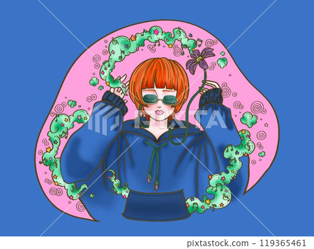 A boyish girl listening to the sound of flowers 119365461