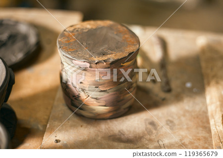 The process of creating pottery.  119365679