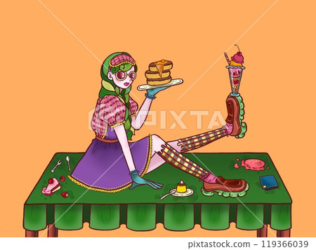 Cafe waitress girl orange background 119366039