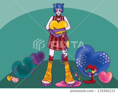 心靈世界中的女孩,綠色背景 心靈世界中的女孩,綠色背景 119366115