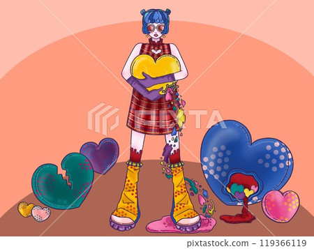 Girl in a world of hearts Orange background 119366119