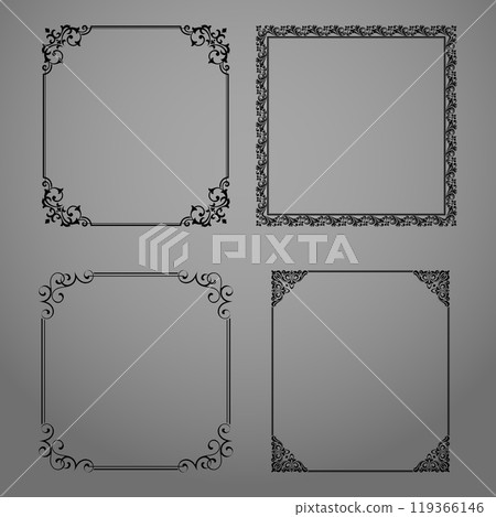Set of decorative frames Elegant vector element for design in Eastern style, place for text. Floral black and gray borders. Lace illustration for invitations and greeting cards 119366146