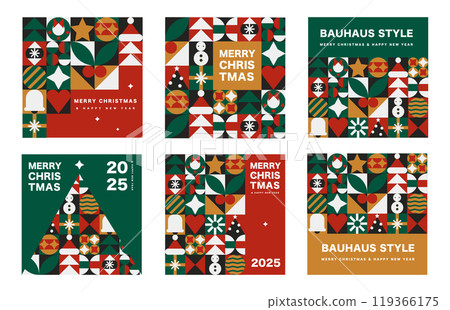 Modern Geometric Christmas Ads, Bauhaus Style Square Banners for Social Networks in a vector 119366175