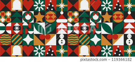 Abstract Christmas Pattern in Bauhaus Style for Holiday Banners, posters, sertificate, flyer, etc 119366182