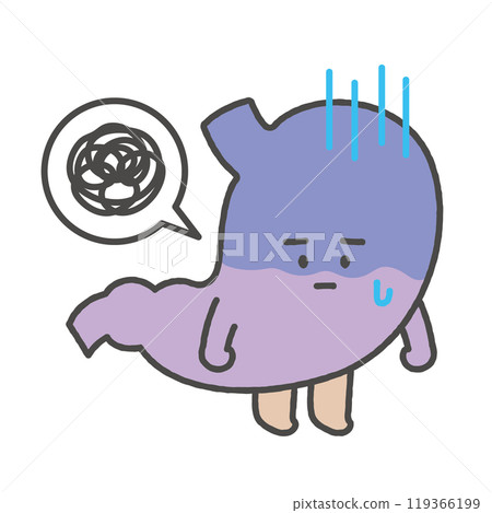 Character illustration of an unwell stomach 119366199