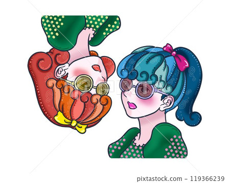 Two girls wearing glasses on a white background 119366239