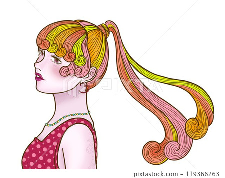 飄逸馬尾的女孩，白色背景 119366263