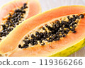 Fresh Sliced Papaya Fruit Closeup 119366266