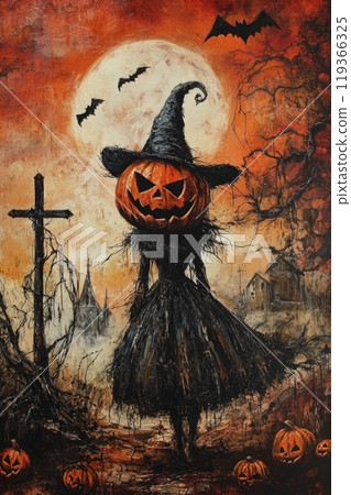 Halloween mystery concept, Funky style, Illustration poster, Generative AI 119366325