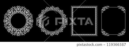 Set of decorative frames Elegant vector element for design in Eastern style, place for text. Floral black and white borders. Lace illustration for invitations and greeting cards. 119366387